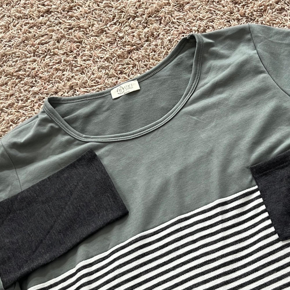BE STAGE Striped Colorblock‎ Long Sleeve Top Shirt Women's 3XL Made in USA